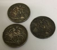 Three heavy silver Crowns. (Coins). Approx. 85 gra