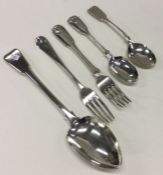 A collection of five silver spoons. Various dates