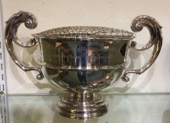 A large heavy two handled silver trophy cup. Sheff