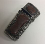 A Continental silver etui set with goldstone. Appr