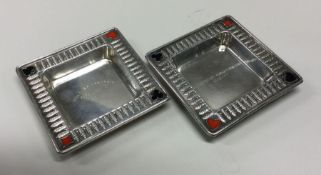 A pair of Norwegian silver and enamel Bridge trays