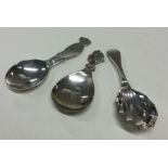 Three various 20th Century silver caddy spoons. Bi