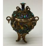 A Chinese silver and enamel tea caddy. Approx. 151