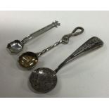 Three various unusual silver salt spoons. Approx.