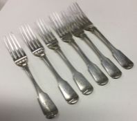 YORK: Six fiddle pattern silver table forks. 1826.