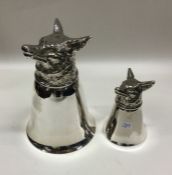 A matching pair of silver plated stirrup cups with