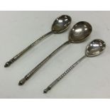 Three Russian silver spoons. Approx. 61 grams. Est