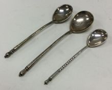 Three Russian silver spoons. Approx. 61 grams. Est
