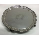 A heavy circular silver waiter. Birmingham. Approx