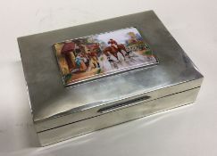 A rare silver and enamel cigar box depicting a hor