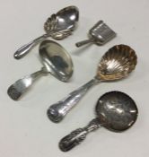 Five various Georgian silver caddy spoons to inclu