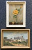 Two framed oils on boards. One depicting a cottage
