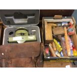 A box containing tools, leather bag etc. Est. £10