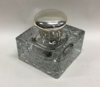 A large silver mounted glass inkwell. Birmingham 1