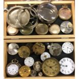 A collection of watch cases and movements. Est. £2