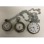 Three silver fob watches. Est. £25 - £35