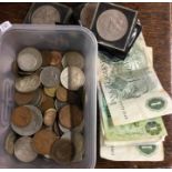 A quantity of old coins and banknotes. Est. £20 -