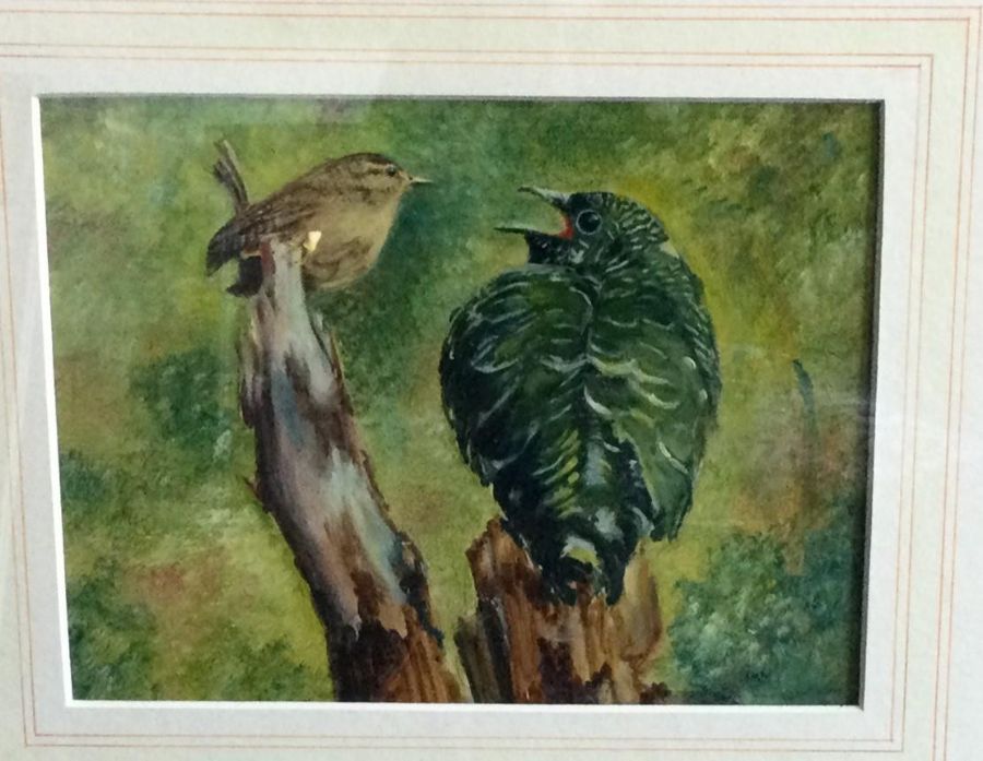 A framed and glazed oil on board depicting birds s - Image 2 of 2