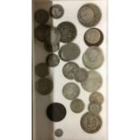 A box containing pre-1947 silver coinage. Approx.