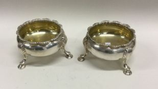 A pair of heavy Georgian silver salts with gadroon