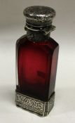 A Victorian silver mounted cranberry glass combina