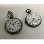 A silver pocket watch together with one other. Est