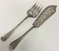 A heavy pair of Victorian silver servers. London 1