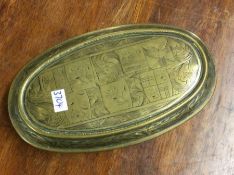 A good Antique oval brass box engraved with figure
