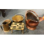 A copper coal scuttle etc. Est. £20 - £30.