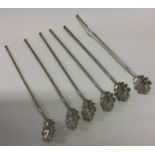 A set of six silver cocktail stirrers / spoons. Approx. 67 gra