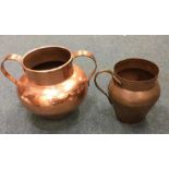 A copper plated two handled jardiniere together wi