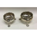 A good pair of Georgian silver salts on three hair