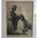 A framed and glazed print of a picture by Gerald Lesley Brockhurst depicting two ladies. Approx. 15