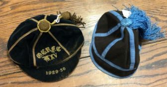A 1929 rugby cap together with a1930 example. Est.