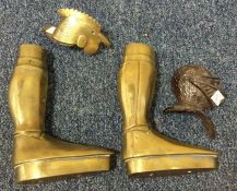 Four Military brass items. Est. £20 - £30.
