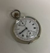 A gent's silver engine turned stopwatch with white