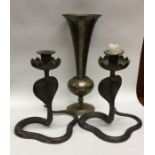 A brass mounted vase of Eastern design together wi