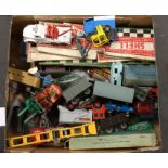 A box of assorted die-cast Dinky and Corgi toy car