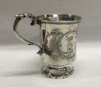 A Victorian silver mug engraved with a farming sce