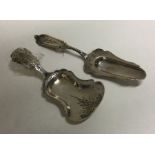 Two Dutch silver caddy spoons. Approx. grams. Est.
