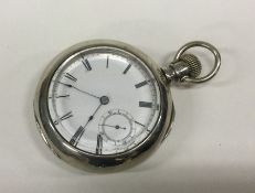 A large nickel plated open face pocket watch. Est.