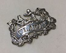 A Victorian silver wine label for 'Claret'. Birmin