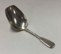 A Russian silver bright cut caddy spoon. Approx. g