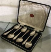 A cased set of six silver coffee spoons. Birmingha