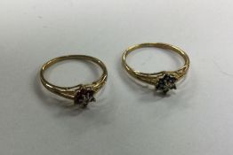 A pair of ruby, sapphire and diamond rings. Approx