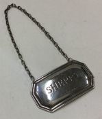 A silver wine label for 'Sherry'. Birmingham. Appr