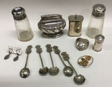 A collection of silver cruets together with a plat
