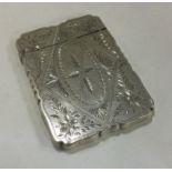 A Victorian French silver card case with engraved