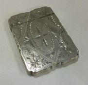A Victorian French silver card case with engraved