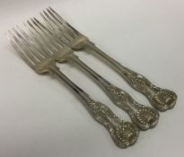 A good set of three Kings' pattern silver table fo